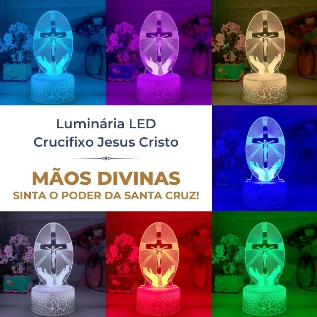 Luminária LED Crucifixo Jesus Cristo - Mãos Divinas [FRETE GRÁTIS]
