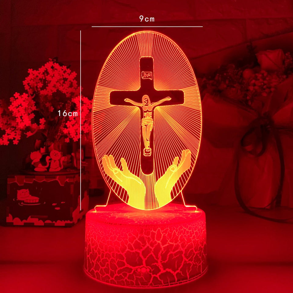 Luminária LED Crucifixo Jesus Cristo - Mãos Divinas [FRETE GRÁTIS]