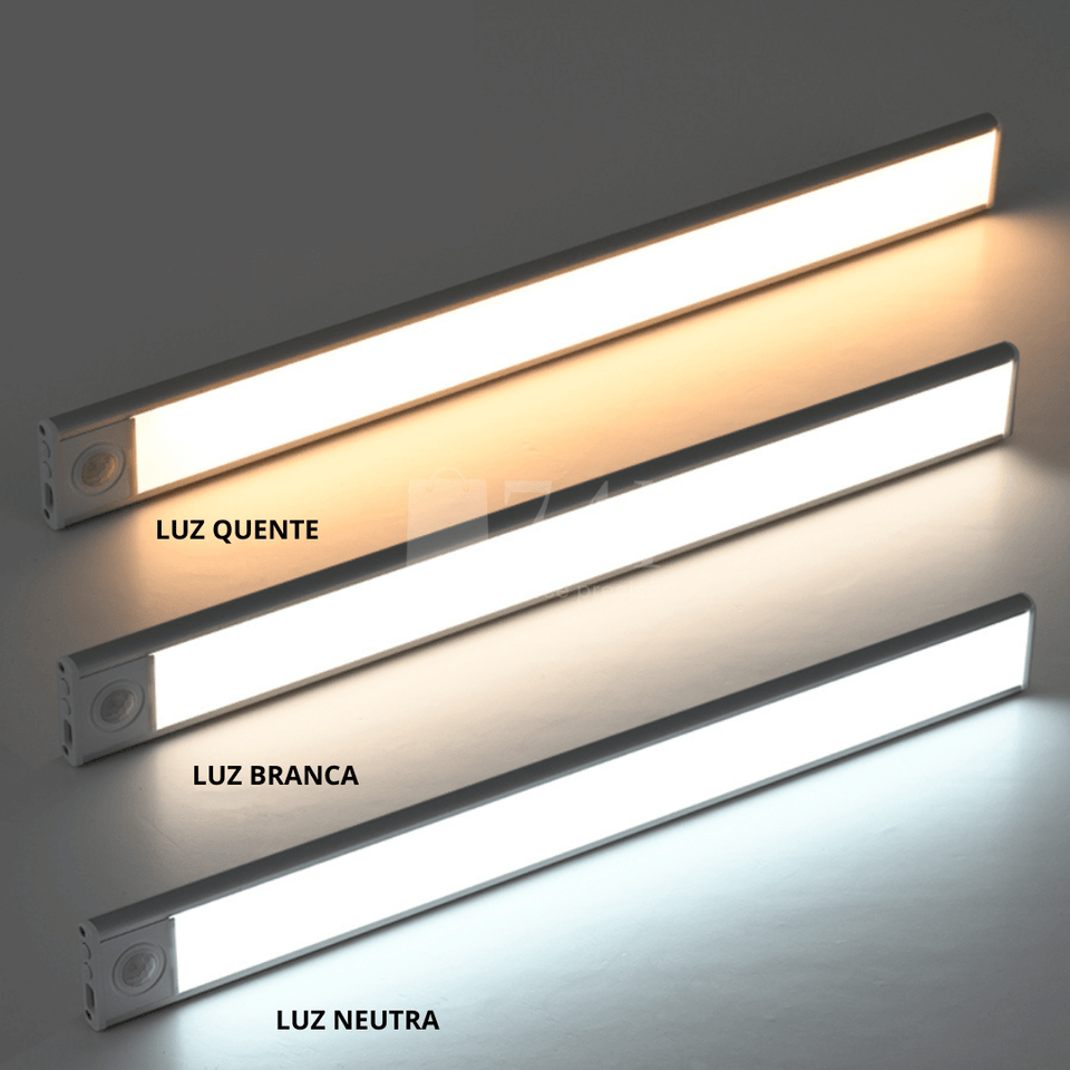 Luminária Fina com Sensor de Presença Luz LED sensor de Movimento sem Fio e USB Recarregável