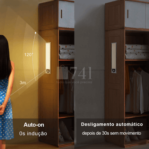 Luminária Fina com Sensor de Presença Luz LED sensor de Movimento sem Fio e USB Recarregável