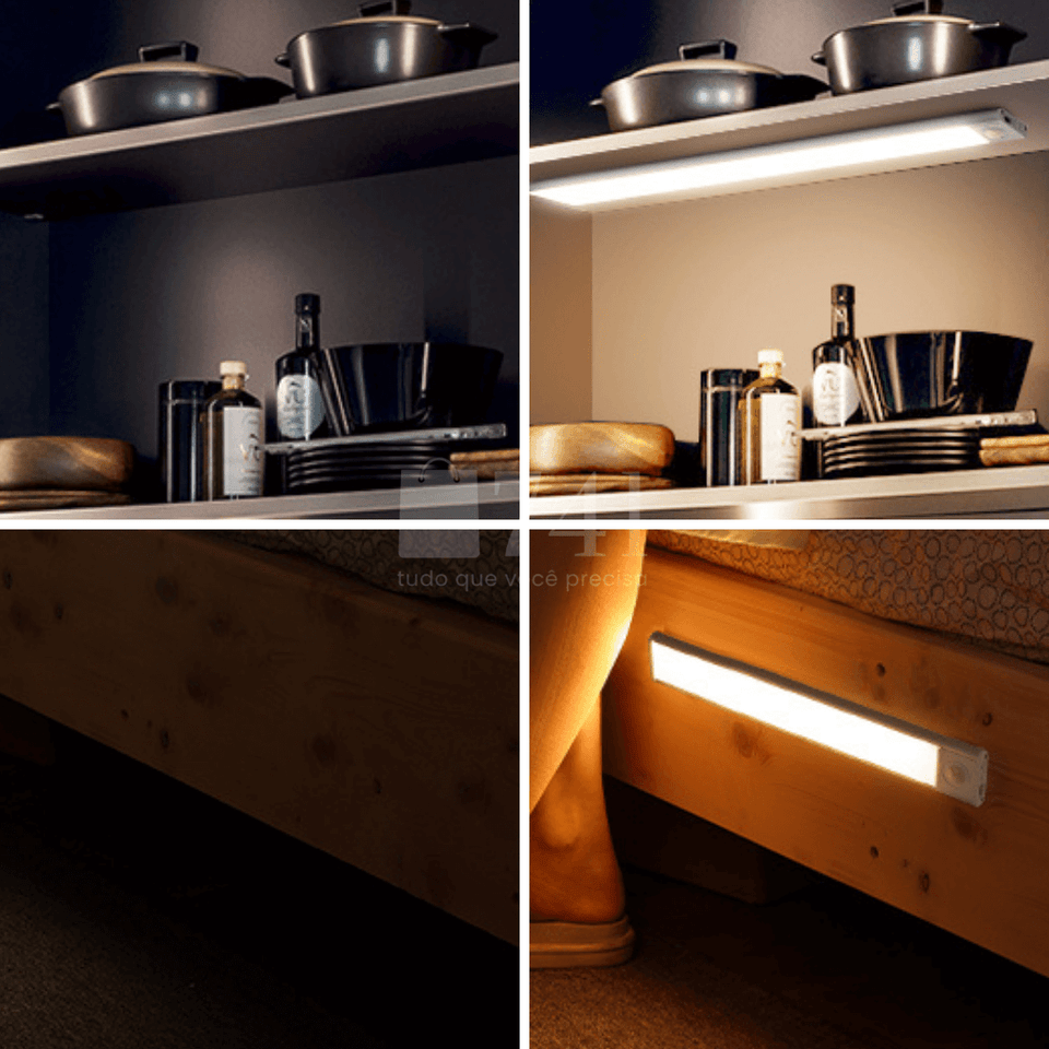 Luminária Fina com Sensor de Presença Luz LED sensor de Movimento sem Fio e USB Recarregável